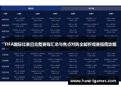FIFA国际比赛日完整赛程汇总与焦点对阵全解析观赛指南攻略