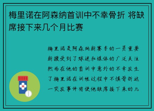 梅里诺在阿森纳首训中不幸骨折 将缺席接下来几个月比赛